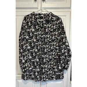 Tulip Tunic Flare Shirt Dress Pockets Size Large Boho Bird Button Up